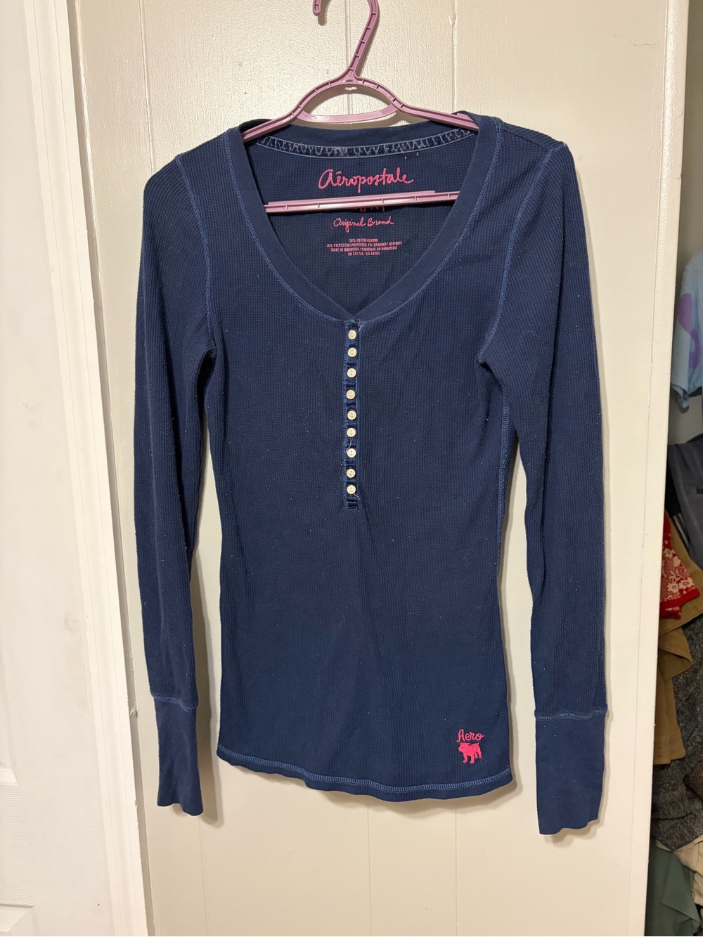 Y2K Aeropostale Navy Thermal Top with Pink Logo